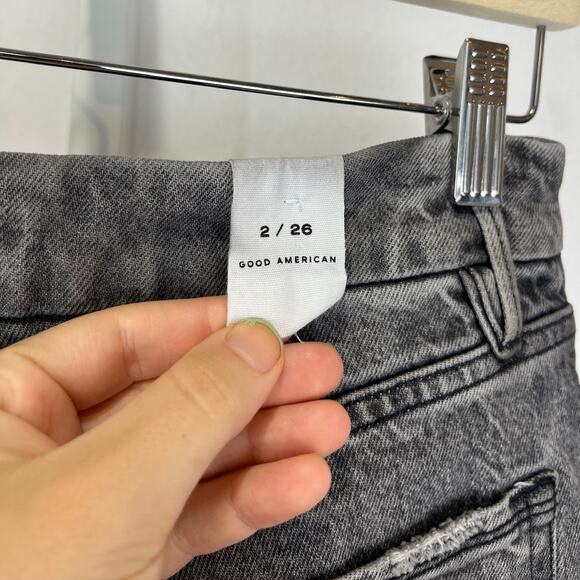 GOOD AMERICAN The Weekender High Rise Slim Straight Raw Hem Jeans Gray Size 2 26 - Picture 8 of 10